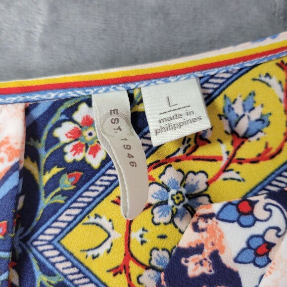 EST. 1946 Womens L Boho Patchwork Blouse Multicolor Bell Sleeve Festival Top - Picture 2 of 10